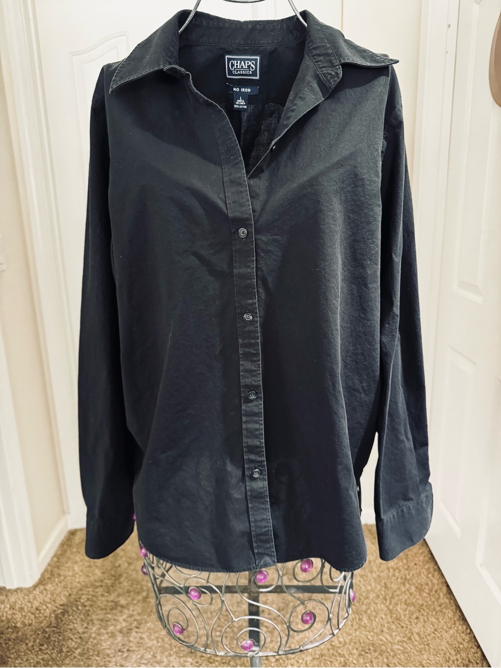 Chaps Black No-Iron Button-Up Shirt
